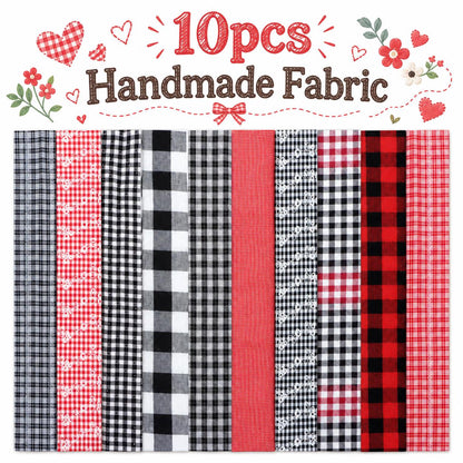 10pcs Vintage Plaid Red & Black Pattern Jelly Roll Fabric Strips 2.5X19.7inch Pre-Cut 100% Polyester For Patchwork Quilts, Table Runners, Placemats, Tote Bags, Storage Pouches, Makeup Bags, Coasters, Quilt Blocks & Binding