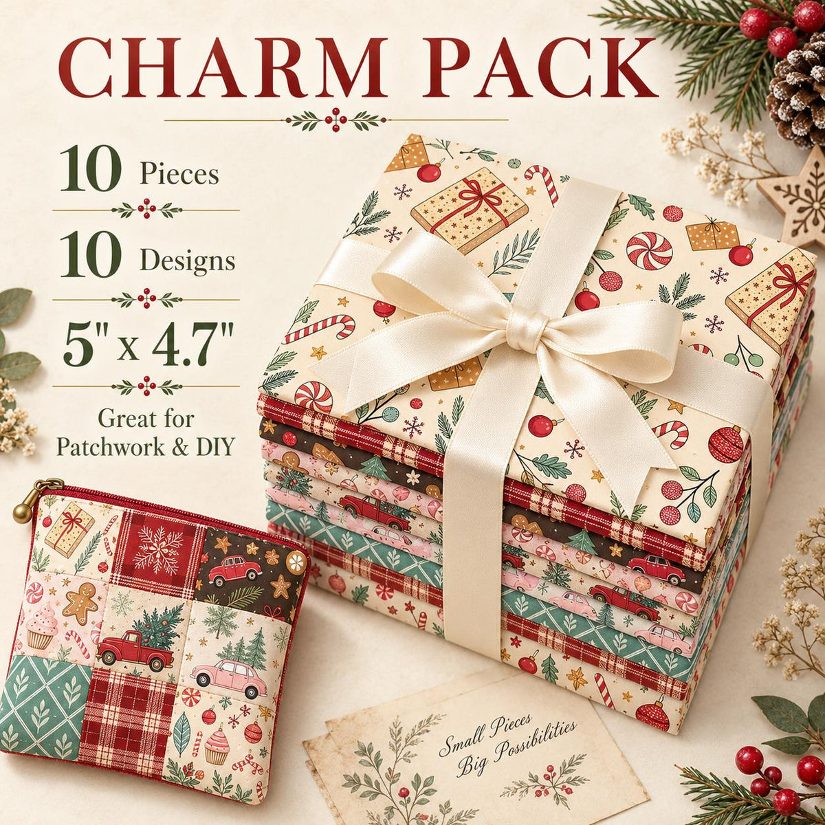 10Pc/Set Christmas Series Plaid Car Cake Tree Gift Crutch Fat Quarter Fabric, Pre-Cut Square Fabric Assort, Fabric Set, Craft Fabric, Handmade DIY Patchwork Fabric,Home Quilting Sewing Fabric, Packaging Fabric, Scrapbooking Craft Hobbyist