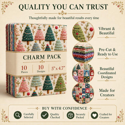 2D Flat 10Pc/Set Christmas Series Santa Claus Deer Holly Fat Quarter Fabric, Pre-Cut Square Fabric Assort, Fabric Set, Craft Fabric, Handmade DIY Patchwork Fabric,Home Quilting Sewing Fabric, Packaging Fabric, Scrapbooking Craft Hobbyist