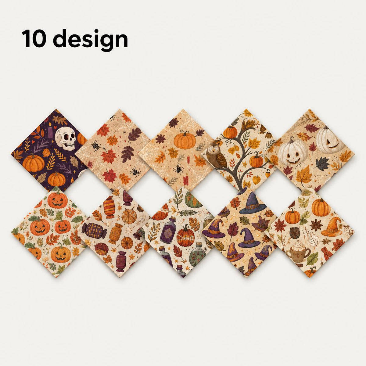 10Pc/Set Halloween Autumn Series Owl Skull Pumpkin Cake Candy Bat Fat Quarter Fabric, Pre-Cut Square Fabric Assort, Fabric Set, Craft Fabric, Handmade DIY Patchwork Fabric,Home Quilting Sewing Fabric, Packaging Fabric, Scrapbooking Craft Hobbyist