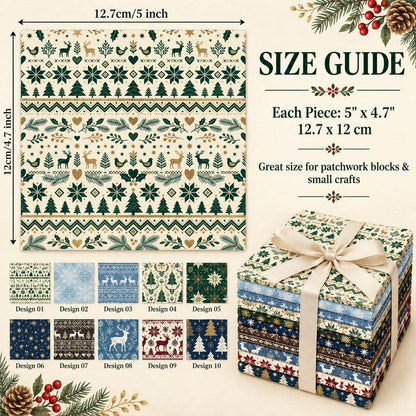 10Pc/Set Christmas Series Stripe Heart Star Bird Deer Horse Tree Pinecones Fat Quarter Fabric, Pre-Cut Square Fabric Assort, Fabric Set, Craft Fabric, Handmade DIY Patchwork Fabric,Home Quilting Sewing Fabric, Packaging Fabric, Scrapbooking Craft Hobbyist