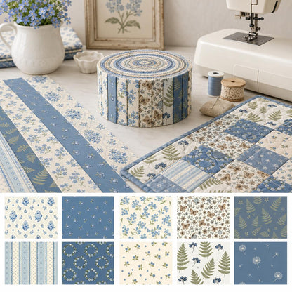 10pcs Vintage Floral Blue & White Pattern Purple Jelly Roll Fabric Strips 2.5X19.7inch Pre-cut 100% Polyester for Patchwork Quilts, Table Runners, Placemats, Tote Bags, Storage Pouches, Makeup Bags, Coasters, Quilt Blocks & Binding