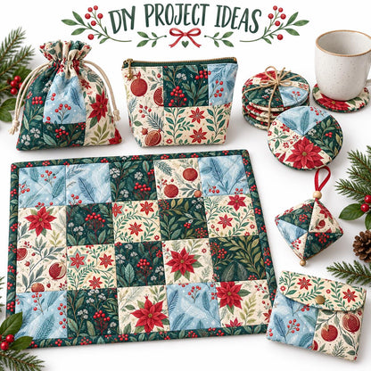 10Pc/Set Christmas Series Flower Pomegranate Holly Fat Quarter Fabric, Pre-Cut Square Fabric Assort, Fabric Set, Craft Fabric, Handmade DIY Patchwork Fabric,Home Quilting Sewing Fabric, Packaging Fabric, Scrapbooking Craft Hobbyist