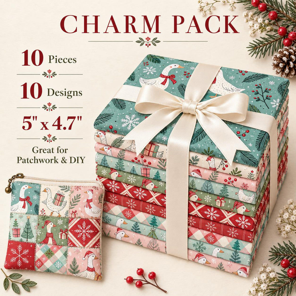 10Pc/Set Christmas Series Plaid Tree Duck Fat Quarter Fabric, Pre-Cut Square Fabric Assort, Fabric Set, Craft Fabric, Handmade DIY Patchwork Fabric,Home Quilting Sewing Fabric, Packaging Fabric, Scrapbooking Craft Hobbyist