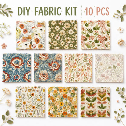 10pcs Charm Pack Set Floral Pattern Vintage Style Handmade DIY with Rich Color and Texture Elements 100% Polyester Patchwork in 10 Design Styles Suitable for Patchwork DIY Craft Projects DIY Wallet Making Gift Giving Bag Making Mother's Day Gift