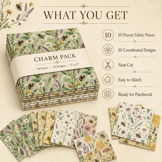 10Pc/Set Flower Daisy Series Bee Mushroom Lavender Fat Quarter Fabric, Pre-Cut Square Fabric Assort, Fabric Set, Craft Fabric, Handmade DIY Patchwork Fabric,Home Quilting Sewing Fabric, Packaging Fabric, Scrapbooking Craft Hobbyist