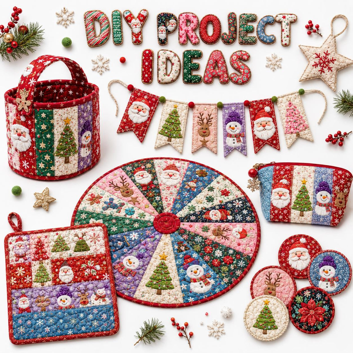 10pcs Vintage 2D Flat Christmas Santa Snowman Jelly Roll Fabric Strips 2.5X19.7inch Pre-cut 100% Polyester for Patchwork Quilts, Table Runners, Placemats, Tote Bags, Storage Pouches, Makeup Bags, Coasters, Quilt Blocks & Binding Multi-color