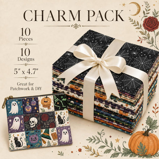 10pcs Charm Pack Set Pumpkin Ghost Halloween Pattern Vintage Style Handmade DIY with Rich Color and Texture Elements 100% Polyester Patchwork in 10 Design Styles Suitable for Patchwork DIY Craft Projects DIY Wallet Making Gift Giving Bag Making Mother's D