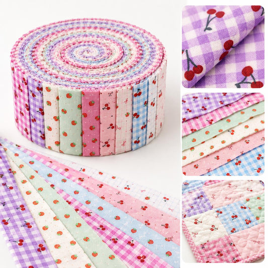 10Pc/Set, Making 10 Images 1pc Each, Each Size: 6.3*50cm Cherry Strawberry Fruit Series Sliced Fabric Set Style Combination, Polyester Jelly Roll Fabric Strips, Pre-Cut Quilting Squares, For Quilting DIY, Handicrafts And Sewing, Blankets, Rugs