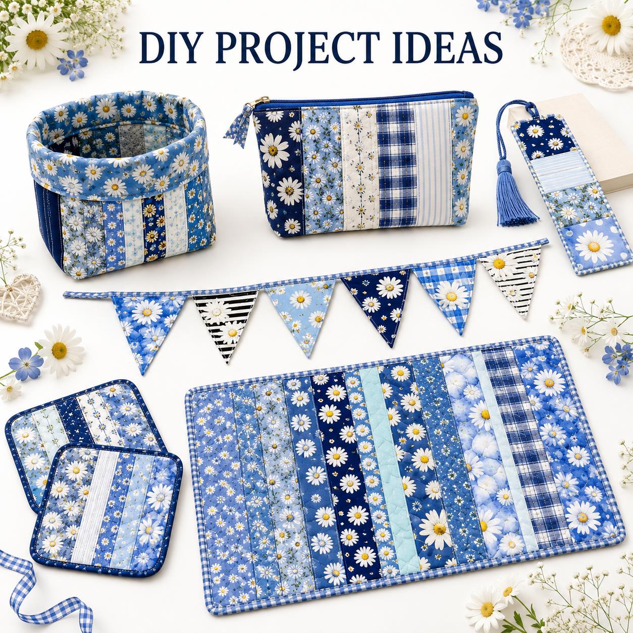 10pcs Vintage Daisy Floral Pattern Jelly Roll Fabric Strips 2.5X19.7inch Pre-cut 100% Polyester for Patchwork Quilts, Table Runners, Placemats, Tote Bags, Storage Pouches, Makeup Bags, Coasters, Quilt Blocks & Binding