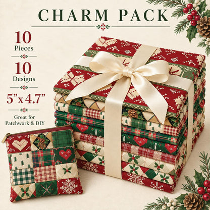 10Pc/Set Christmas Series Stripe Heart Plaid Holly Pinecones Fat Quarter Fabric, Pre-Cut Square Fabric Assort, Fabric Set, Craft Fabric, Handmade DIY Patchwork Fabric,Home Quilting Sewing Fabric, Packaging Fabric, Scrapbooking Craft Hobbyist