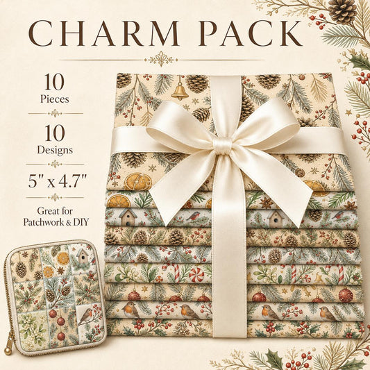 10pcs Charm Pack Set Holly Pine Cones Christmas Pattern Vintage Style Handmade DIY with Rich Color and Texture Elements 100% Polyester Patchwork in 10 Design Styles Suitable for Patchwork DIY Craft Projects DIY Wallet Making Gift Giving Bag Making Mother'