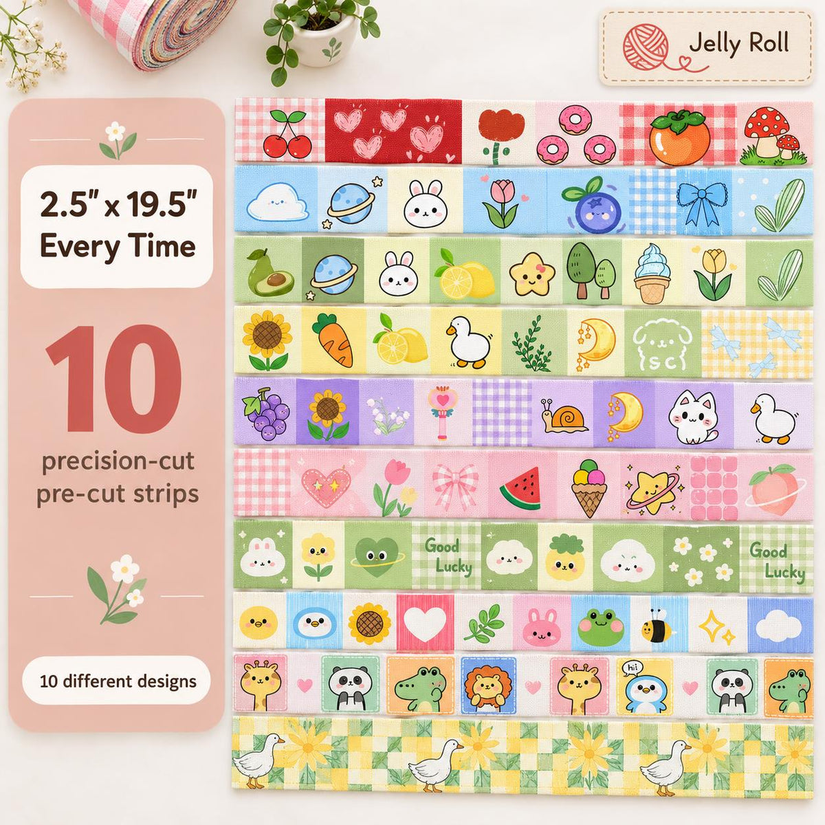 10Pc/Set, Making 10 Images 1pc Each, Each Size: 6.3*50cm Duck Animal Series Sliced Fabric Set Style Combination, Polyester Jelly Roll Fabric Strips, Pre-Cut Quilting Squares, For Quilting DIY, Handicrafts And Sewing, Blankets, Rugs, Interior Decoration, H
