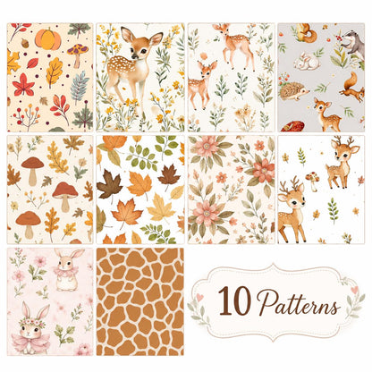 10pcs Vintage Mushroom Deer Autumn Pattern Jelly Roll Fabric Strips 2.5X19.7inch Pre-cut 100% Polyester for Patchwork Quilts, Table Runners, Placemats, Tote Bags, Storage Pouches, Makeup Bags, Coasters, Quilt Blocks & Binding