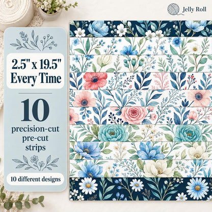 10pcs Vintage Floral Pattern Jelly Roll Fabric Strips 2.5X19.7inch Pre-Cut 100% Polyester For Patchwork Quilts, Table Runners, Placemats, Tote Bags, Storage Pouches, Makeup Bags, Coasters, Quilt Blocks & Binding