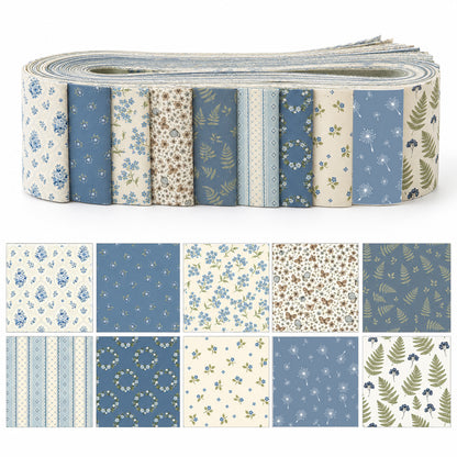 10pcs Vintage Floral Blue & White Pattern Purple Jelly Roll Fabric Strips 2.5X19.7inch Pre-cut 100% Polyester for Patchwork Quilts, Table Runners, Placemats, Tote Bags, Storage Pouches, Makeup Bags, Coasters, Quilt Blocks & Binding