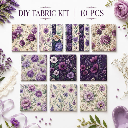 10Pc/Set Flower Purple Series Fat Quarter Fabric, Pre-Cut Square Fabric Assort, Fabric Set, Craft Fabric, Handmade DIY Patchwork Fabric,Home Quilting Sewing Fabric, Packaging Fabric, Scrapbooking Craft Hobbyist