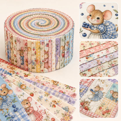 20pcs Vintage Mouse Fruit Jelly Roll Sliced Fabric Strips 2.5X19.7inch Pre-cut Fresh and Delicate Printed Multi-Color 100% Polyester for DIY Handmade Patchwork, Table Runners, Placemats, Tote Bags, Storage Pouches, Makeup Bags, Coasters, Quilt Blocks