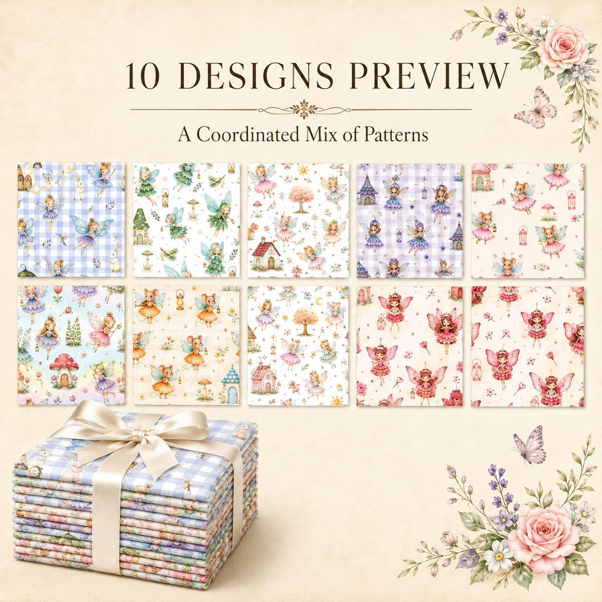 10pcs Charm Pack Set Rabbit Bird Vintage Style Pattern Handmade DIY with Rich Color and Texture Elements 100% Polyester Patchwork in 10 Design Styles Suitable for Patchwork DIY Craft Projects DIY Wallet Making Gift Giving Bag Making Mother's Day Gift