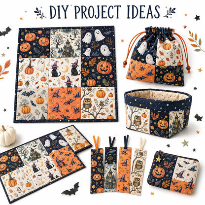 10Pc/Set Halloween Series Owl Skull Pumpkin Cat Moon Fat Quarter Fabric, Pre-Cut Square Fabric Assort, Fabric Set, Craft Fabric, Handmade DIY Patchwork Fabric,Home Quilting Sewing Fabric, Packaging Fabric, Scrapbooking Craft Hobbyist