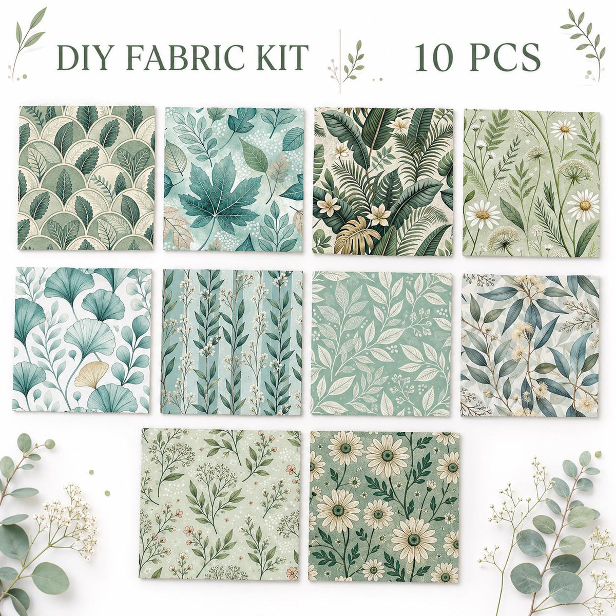 10pcs Charm Pack Set Leaf Pattern Vintage Style Handmade DIY with Rich Color and Texture Elements 100% Polyester Patchwork in 10 Design Styles Suitable for Patchwork DIY Craft Projects DIY Wallet Making Gift Giving Bag Making Mother's Day Gift