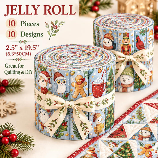 10pcs Vintage Snowman Penguin Christmas Theme Jelly Roll Fabric Strips 2.5X19.7inch Pre-Cut 100% Polyester For Patchwork Quilts, Table Runners, Placemats, Tote Bags, Storage Pouches, Makeup Bags, Coasters, Quilt Blocks & Binding