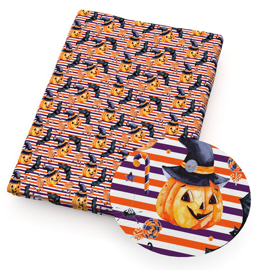 halloween stripe pumpkin leaf leaves tree fabric