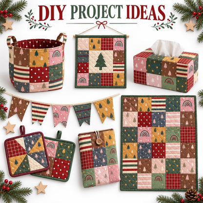 10Pc/Set Christmas Series Plaid Dot Star Tree Stripe Fat Quarter Fabric, Pre-Cut Square Fabric Assort, Fabric Set, Craft Fabric, Handmade DIY Patchwork Fabric,Home Quilting Sewing Fabric, Packaging Fabric, Scrapbooking Craft Hobbyist