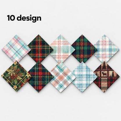 10Pc/Set Christmas Plaid Series Tree Deer Deer Fat Quarter Fabric, Pre-Cut Square Fabric Assort, Fabric Set, Craft Fabric, Handmade DIY Patchwork Fabric,Home Quilting Sewing Fabric, Packaging Fabric, Scrapbooking Craft Hobbyist