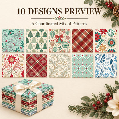10Pc/Set Christmas Flower Series Plaid Tree Bell Fat Quarter Fabric, Pre-Cut Square Fabric Assort, Fabric Set, Craft Fabric, Handmade DIY Patchwork Fabric,Home Quilting Sewing Fabric, Packaging Fabric, Scrapbooking Craft Hobbyist