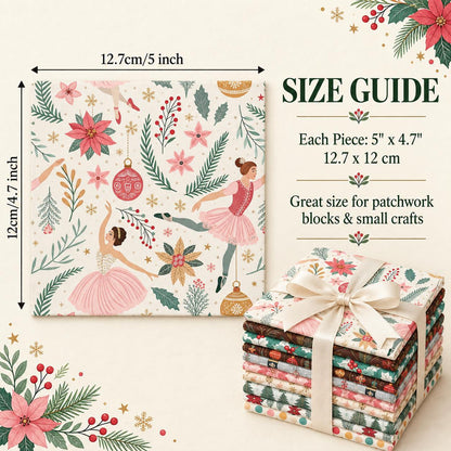 10Pc/Set Christmas Series Flower Ballet Tree Holly Fat Quarter Fabric, Pre-Cut Square Fabric Assort, Fabric Set, Craft Fabric, Handmade DIY Patchwork Fabric,Home Quilting Sewing Fabric, Packaging Fabric, Scrapbooking Craft Hobbyist
