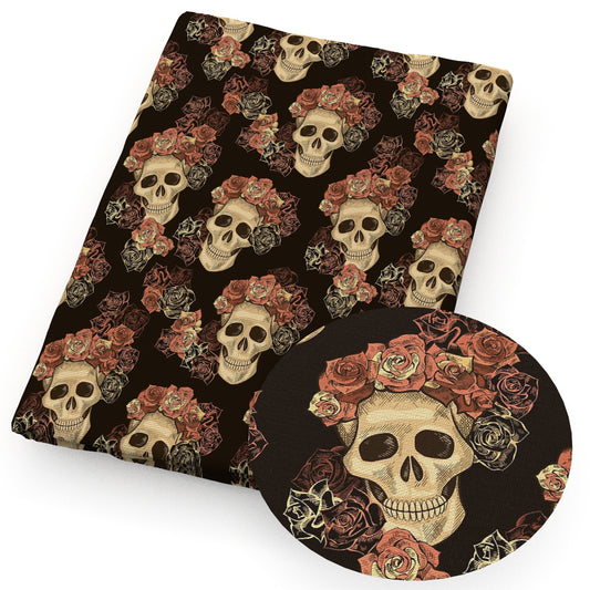 skull ghost skeleton bones flowerfloral fabric