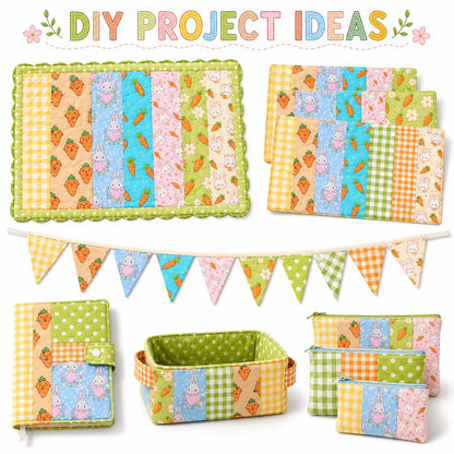 10pcs Vintage carrot Rabbit Bunny Pattern Jelly Roll Fabric Strips 2.5X19.7inch Pre-cut 100% Polyester for Patchwork Quilts, Table Runners, Placemats, Tote Bags, Storage Pouches, Makeup Bags, Coasters, Quilt Blocks & Binding
