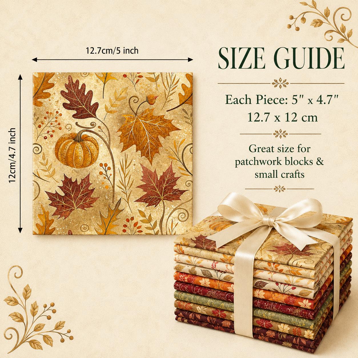 10pcs Charm Pack Set Maple leaf Pumpkin Autumn Vintage Style Pattern Handmade DIY with Rich Color and Texture Elements 100% Polyester Patchwork in 10 Design Styles Suitable for Patchwork DIY Craft Projects DIY Wallet Making Gift Giving Bag Making Mother's