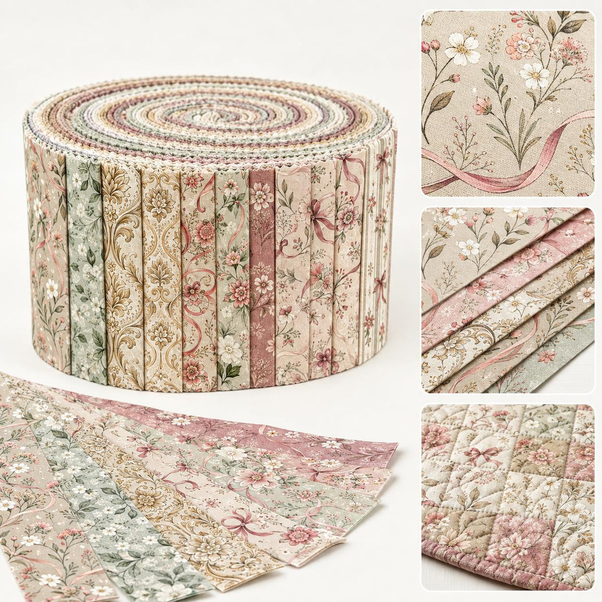 10pcs Vintage Floral Pattern Jelly Roll Fabric Strips 2.5X19.7inch Pre-Cut 100% Polyester For Patchwork Quilts, Table Runners, Placemats, Tote Bags, Storage Pouches, Makeup Bags, Coasters, Quilt Blocks & Binding
