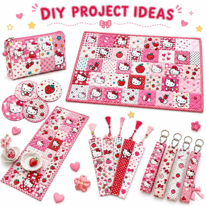 10pcs Vintage Kuromi Hello Kitty Halloween Pattern Jelly Roll Fabric Strips 2.5X19.7inch Pre-cut 100% Polyester for Patchwork Quilts, Table Runners, Placemats, Tote Bags, Storage Pouches, Makeup Bags, Coasters, Quilt Blocks & Binding