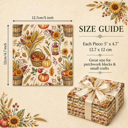 10Pc/Set Autumn Pumpkin Series Bowknot Corn Fat Quarter Fabric, Pre-Cut Square Fabric Assort, Fabric Set, Craft Fabric, Handmade DIY Patchwork Fabric,Home Quilting Sewing Fabric, Packaging Fabric, Scrapbooking Craft Hobbyist