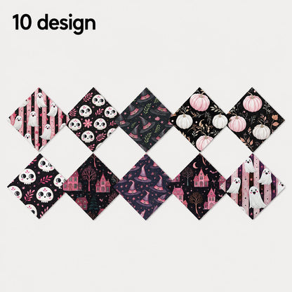 10Pc/Set Halloween Series Stripe Pumpkin Skull Moon Fat Quarter Fabric, Pre-Cut Square Fabric Assort, Fabric Set, Craft Fabric, Handmade DIY Patchwork Fabric,Home Quilting Sewing Fabric, Packaging Fabric, Scrapbooking Craft Hobbyist