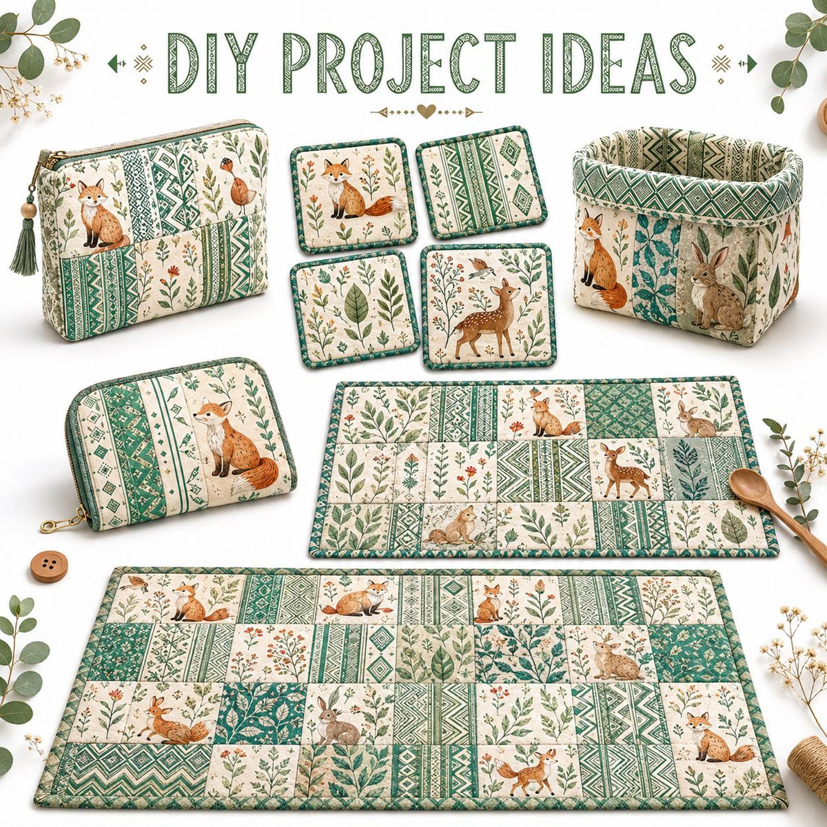 10pcs Charm Pack Set Geometric Fox Grass Pattern Vintage Style Handmade DIY with Rich Color and Texture Elements 100% Polyester Patchwork in 10 Design Styles Suitable for Patchwork DIY Craft Projects DIY Wallet Making Gift Giving Bag Making Mother's Day G