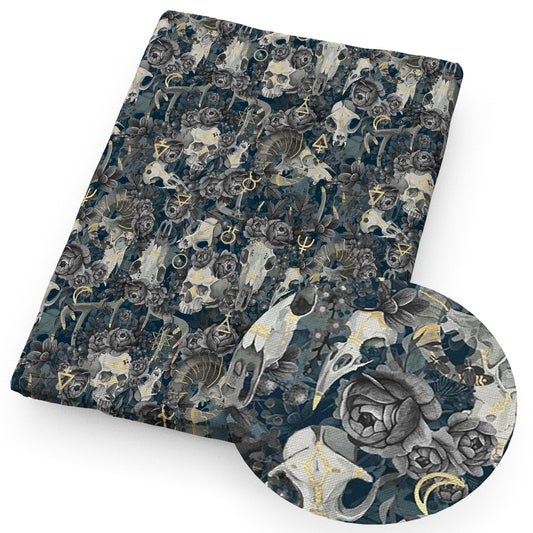 skull ghost skeleton bones flowerfloral fabric
