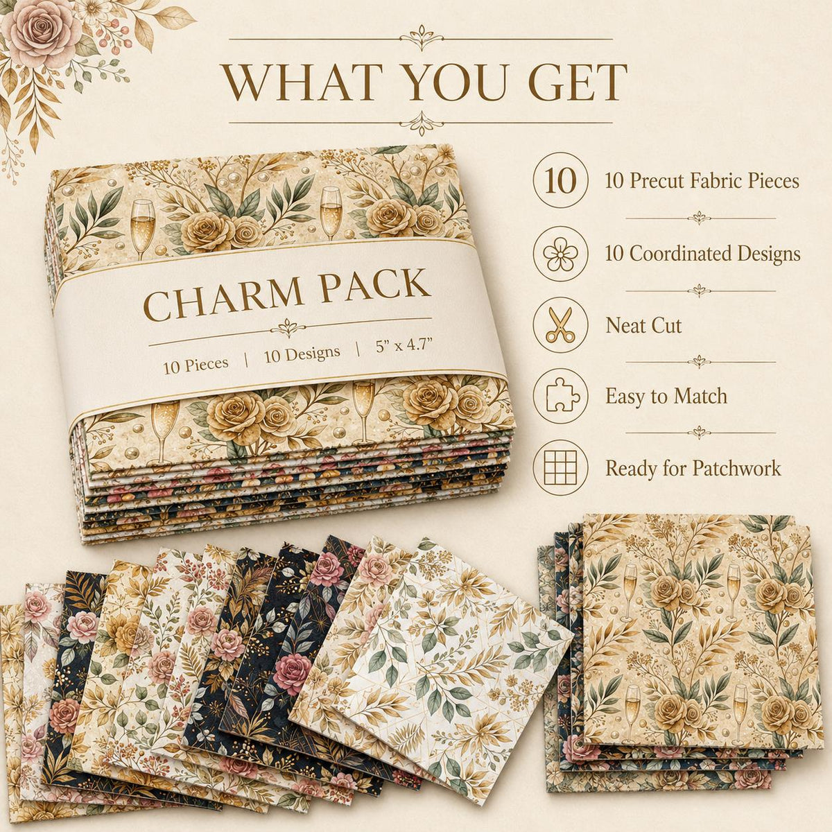 10Pc/Set Flower Series Fat Quarter Fabric, Pre-Cut Square Fabric Assort, Fabric Set, Craft Fabric, Handmade DIY Patchwork Fabric,Home Quilting Sewing Fabric, Packaging Fabric, Scrapbooking Craft Hobbyist