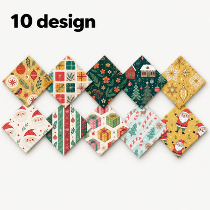 10Pc/Set Christmas Flower Deer Tree Santa Claus Crutch Series Fat Quarter Fabric, Pre-Cut Square Fabric Assort, Fabric Set, Craft Fabric, Handmade DIY Patchwork Fabric,Home Quilting Sewing Fabric, Packaging Fabric, Scrapbooking Craft Hobbyist
