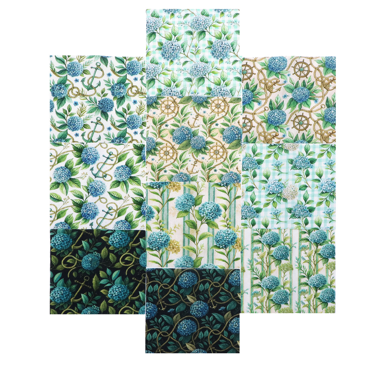 10pcs Charm Pack Set Floral Hydrangea Pattern Vintage Style Handmade DIY with Rich Color and Texture Elements 100% Polyester Patchwork in 10 Design Styles Suitable for Patchwork DIY Craft Projects DIY Wallet Making Gift Giving Bag Making Mother's Day Gift