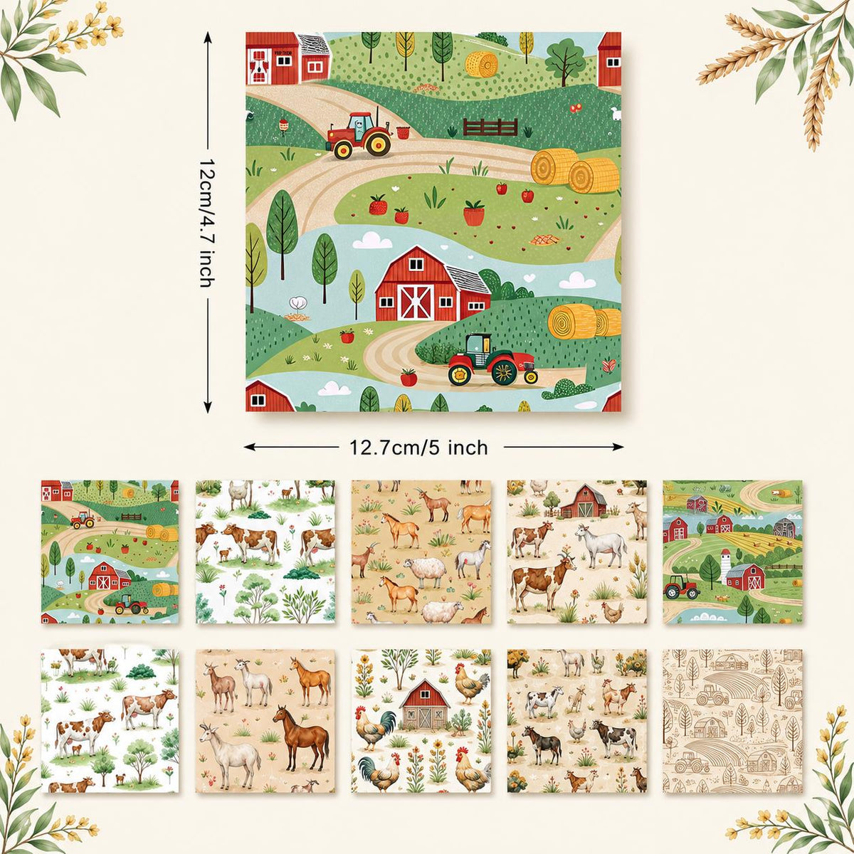 10pcs Charm Pack Set Farm House Cow Pattern Vintage Style Handmade DIY with Rich Color and Texture Elements 100% Polyester Patchwork in 10 Design Styles Suitable for Patchwork DIY Craft Projects DIY Wallet Making Gift Giving Bag Making Mother's Day Gift