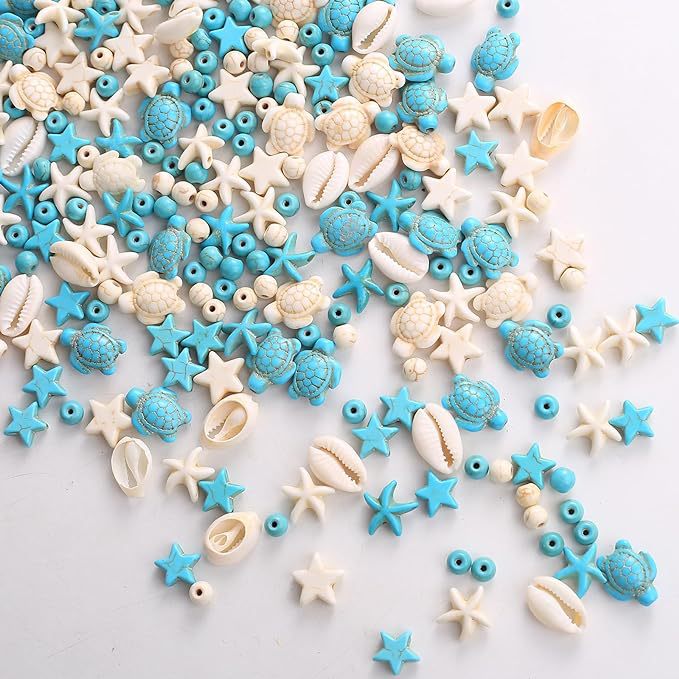 [Ocean Dream Style Synthetic Beads] Randomly 10pcs Ocean Dream Style Synthetic Turquoise Turtle Starfish Charms Beads For DIY Jewelry Making DIY Bracelet Necklace Handicrafts Small Business Supplies