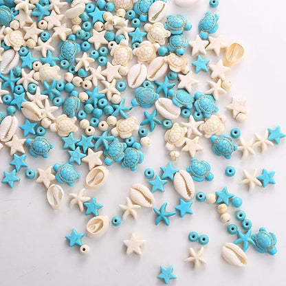 [Ocean Dream Style Synthetic Beads] Randomly 10pcs Ocean Dream Style Synthetic Turquoise Turtle Starfish Charms Beads For DIY Jewelry Making DIY Bracelet Necklace Handicrafts Small Business Supplies