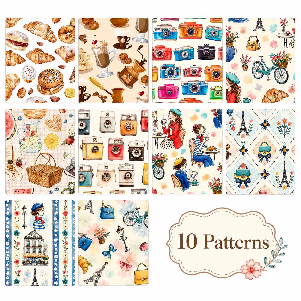 10pcs Camera Bread Jelly Roll Fabric Strips 2.5X19.7inch Pre-Cut 100% Polyester For Patchwork Quilts, Table Runners, Placemats, Tote Bags, Storage Pouches, Makeup Bags, Coasters, Quilt Blocks & Binding