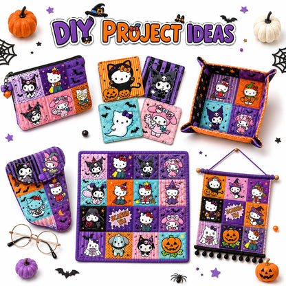10Pc/Set Sanrio Series Kitty PompomPurin Melody Kuromi Halloween Fat Quarter Fabric, Pre-Cut Square Fabric Assort, Fabric Set, Craft Fabric, Handmade DIY Patchwork Fabric,Home Quilting Sewing Fabric, Packaging Fabric, Scrapbooking Craft Hobbyist