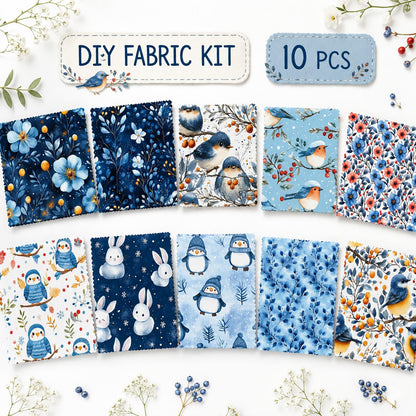 10Pc/Set Christmas Series Flower Bird Rabbit Bird Penguin Fat Quarter Fabric, Pre-Cut Square Fabric Assort, Fabric Set, Craft Fabric, Handmade DIY Patchwork Fabric,Home Quilting Sewing Fabric, Packaging Fabric, Scrapbooking Craft Hobbyist