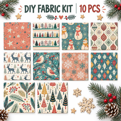 10Pc/Set Christmas Series Star Dot Stripe Bird Deer Tree Fat Quarter Fabric, Pre-Cut Square Fabric Assort, Fabric Set, Craft Fabric, Handmade DIY Patchwork Fabric,Home Quilting Sewing Fabric, Packaging Fabric, Scrapbooking Craft Hobbyist